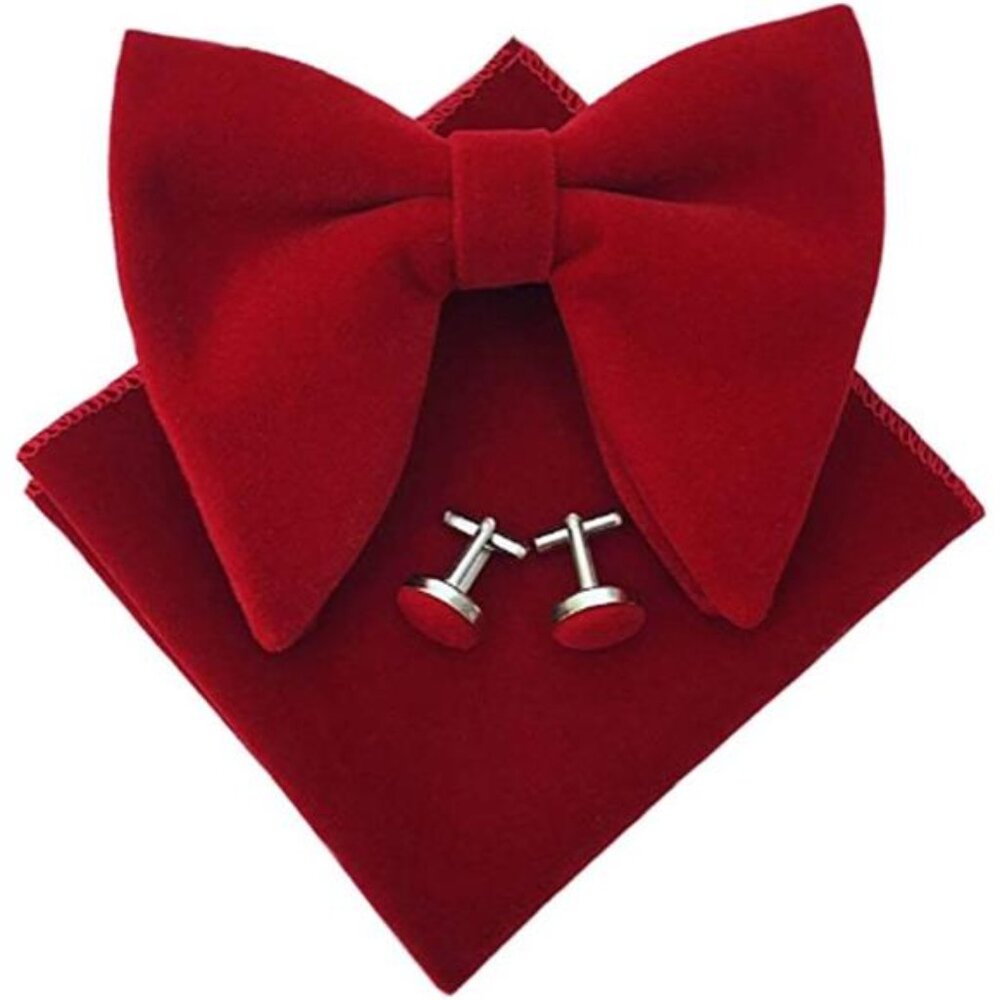 Velvet Bow Ties for Men Set Red